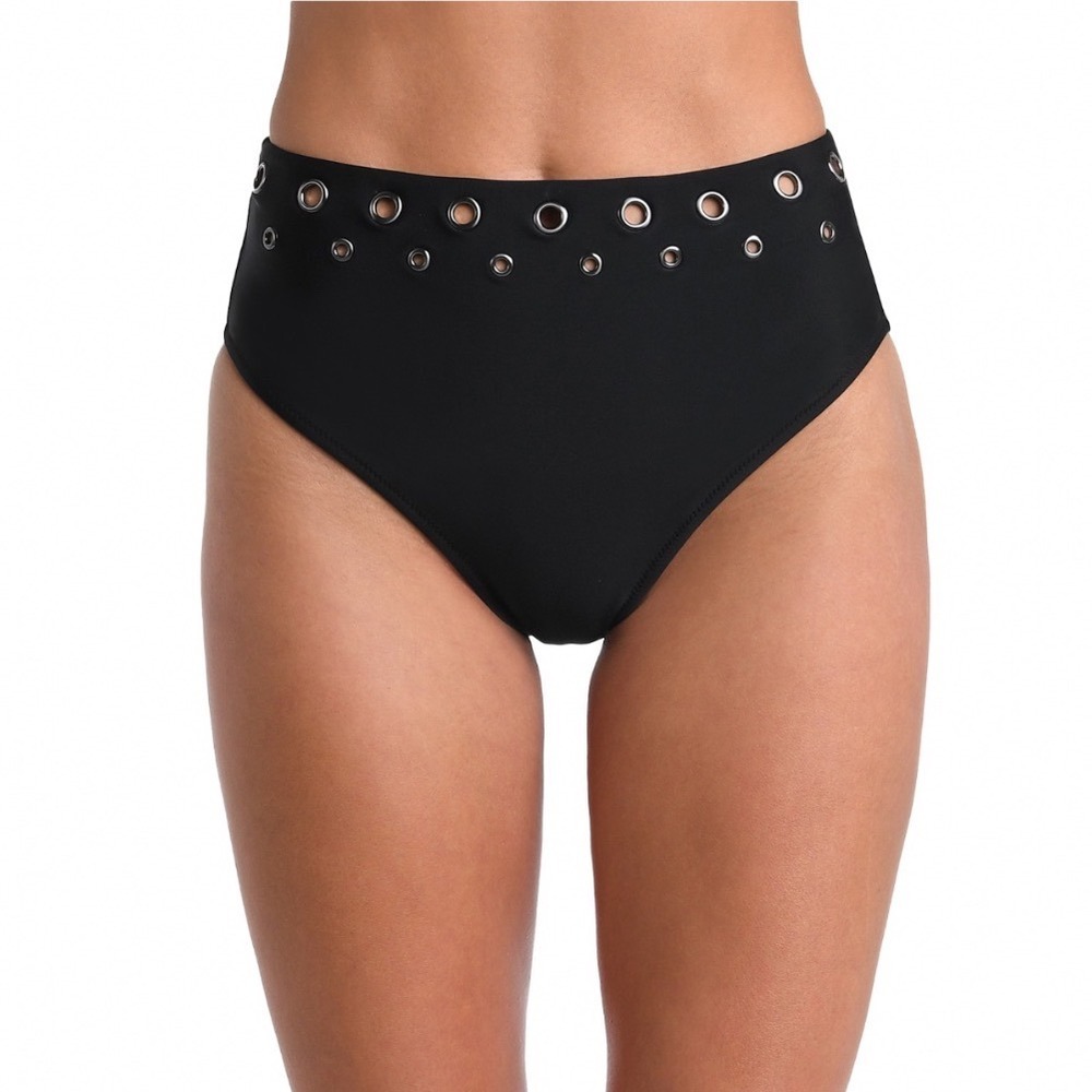 L'AGENCE Vanessa Grommet‎ High Waist Bikini Bottom Black LG4MG99-BLK Large NEW